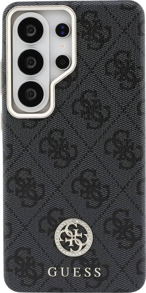 Mbështjellës Guess 4G Rhinestone Round Logo MagSafe për Samsung Galaxy S26 Ultra, i zi, në kuti