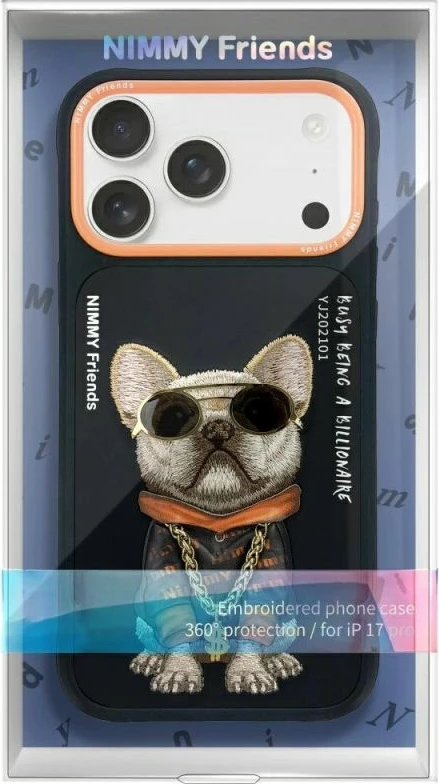 Kuti për iPhone 17 Nimmy Glasses Cool Dog, e zezë