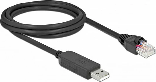 Kabllo console seriale DeLOCK USB-A në RJ-45 RS-232, me chipset FTDI, 2 m, e zezë
