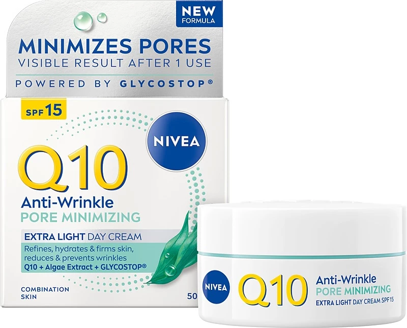 Krem dite anti-rrudhë Nivea Q10 Anti-Wrinkle Smoothing Extra Light SPF15 për femra 50ml
