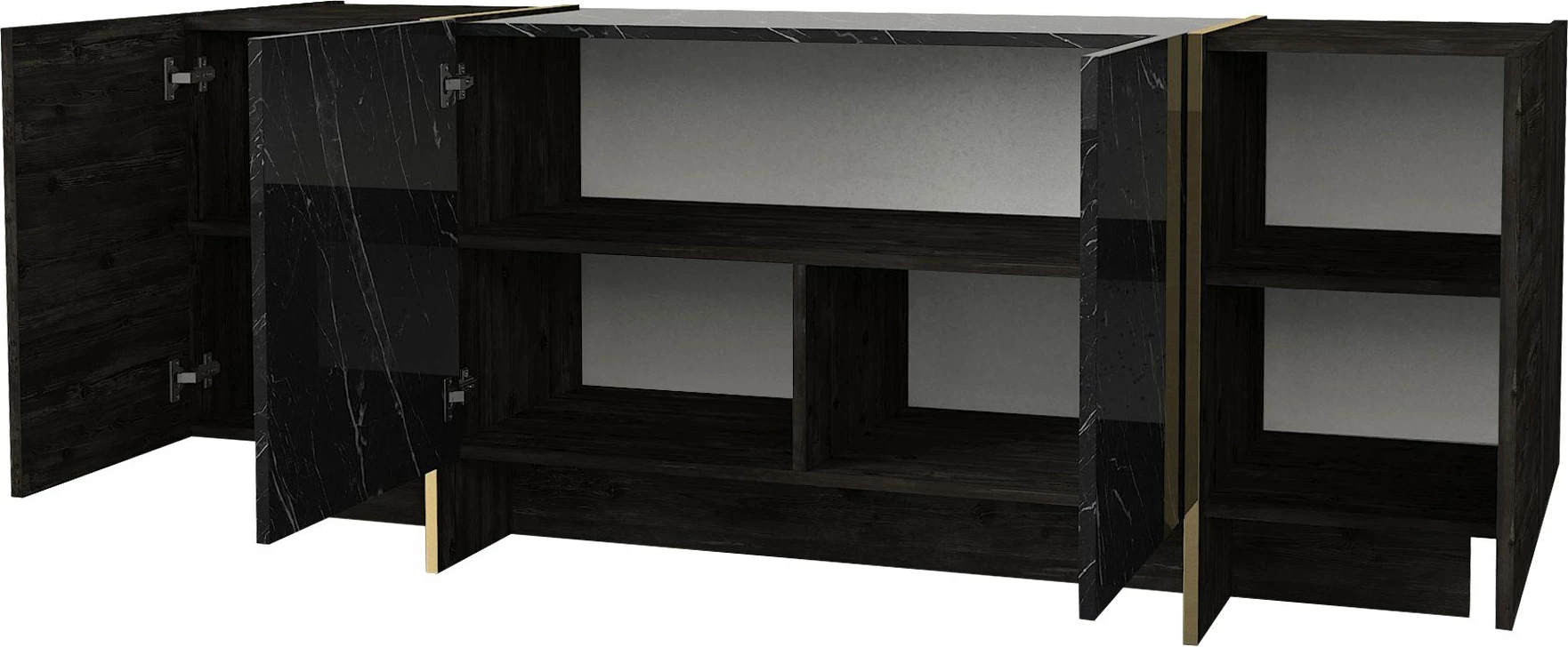 Set mobiljesh për dhomë dite, Skye Decor Veyron Set 3, ngjyrë e zezë dhe ari