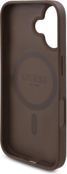 Mbështjellës Guess GUHMP16SP4ROPEMCW për iPhone 16 6.1", hardcase, MagSafe, kafe