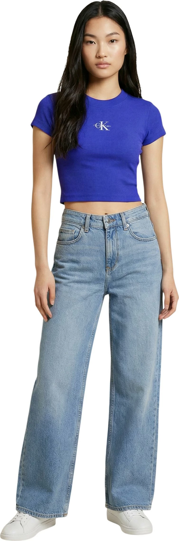 Maicë për femra Calvin Klein Jeans MONOGRAM BABY TEE LV047AB802, e kaltër [Madhësia: L]