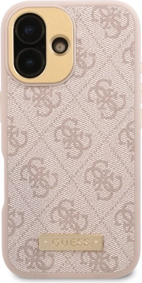 Mbështjellës Guess 4G Logo Plate MagSafe për iPhone 16 Plus, Rozë