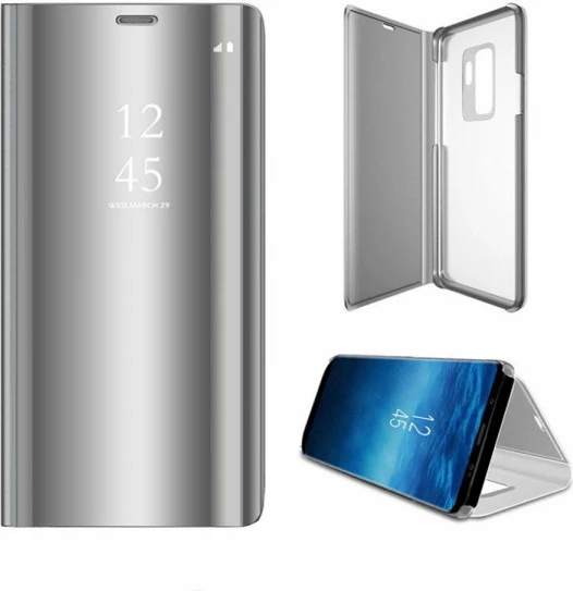 Mbështjellës ONASI Clear View për Samsung Galaxy A02s (A025), me kapak/portofol, argjendtë