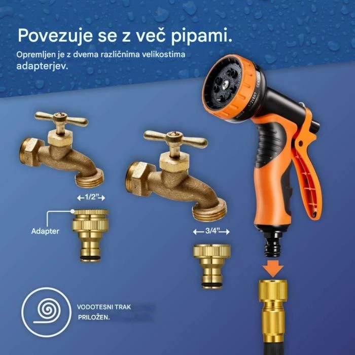 Zorrë kopshti e zgjatshme VonHaus 2500997 15 m, 10 mënyra spërkatjeje, set me lidhësa, zi/portokalli