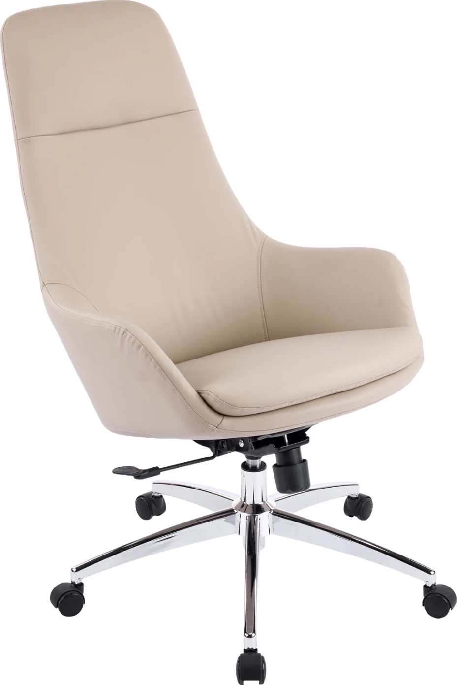 Karrige zyre BEKKER, lëkurë PU bezhë, bazë kromi, 67x67x126cm