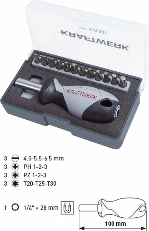 Set Mini-Bit-Skruejsh 1/4 Zoll me Bita 13-pjesësh, Kraftwerk 306.010.001