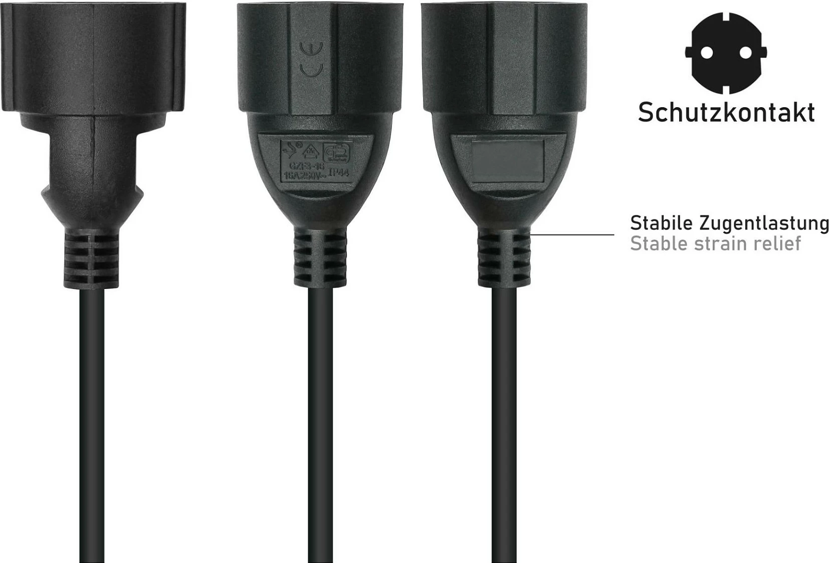 Kabllo rryme Kabelmeister, IEC C14 në prizë Schuko, 0.15 m, e zezë