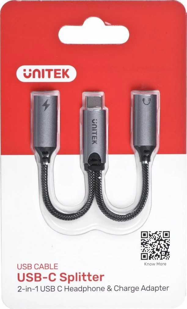Adapter USB-C Unitek M206A 2-në-1 (USB-C në 2x USB-C), PD 18W, USB 3.0, argjend