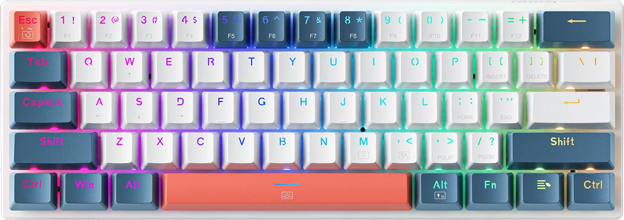 Tastierë mekanike gaming Machenike K500-B61 60% RGB, Red Switch, hot-swap, N-key rollover, USB-C, në kuti, bardhë dhe blu