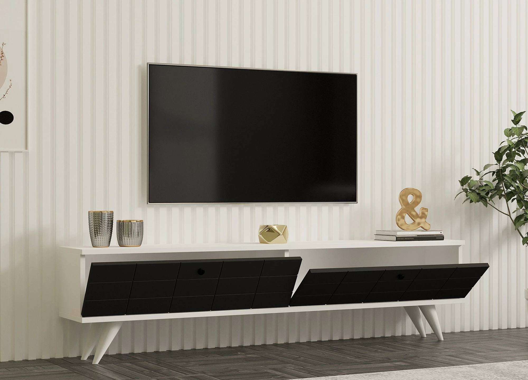 Komodë TV Hanah Home, ngjyrë alberi-antracit, e bardhë