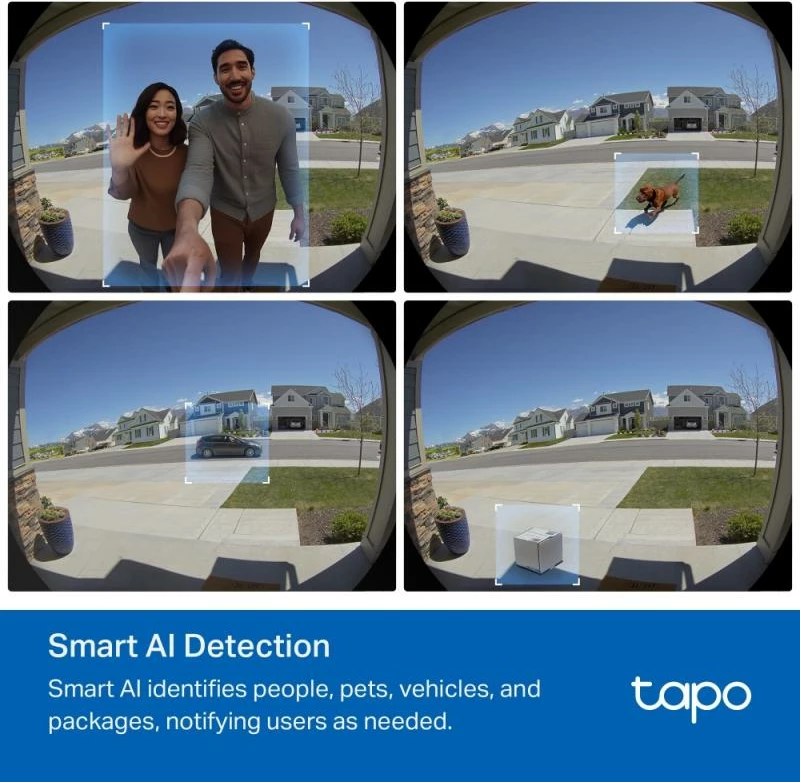 Zilë dere smart me kamerë, TP-Link, Tapo D235, 2K 5MP, 180° fushëpamje, pa tela & me tela, AI detektim, ruajtje lokale & cloud, e zezë