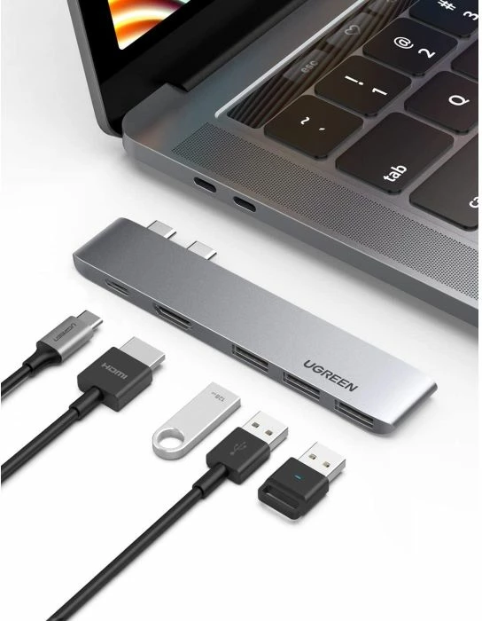 USB-C hub UGREEN 60559, HDMI 4K@30Hz, 3x USB 3.0, USB-C PD 100W, gri, me kuti