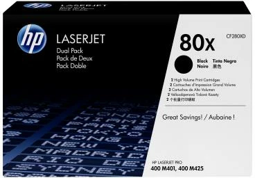 Toner HP 80X CF280XD rendiment i lartë kompatibil me LaserJet Pro 400 M401/M425 i zi paketë dyshe