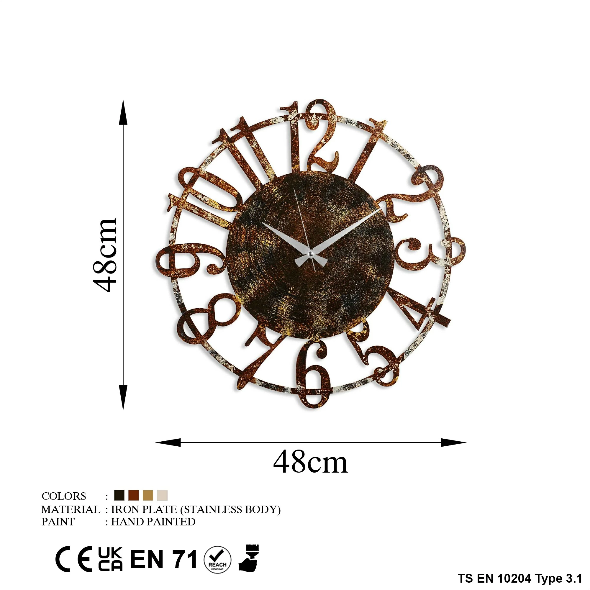 Orë muri dekorative prej metali, Wallity, shumëngjyrëshe, 48cm