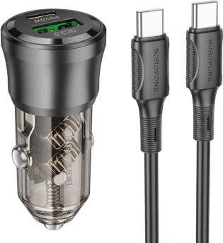 Karikues makine BOROFONE BZ325 38W PD QC 3.0, USB-A 18W + Type-C 20W, kabllo Type-C në Type-C 1m, e zezë