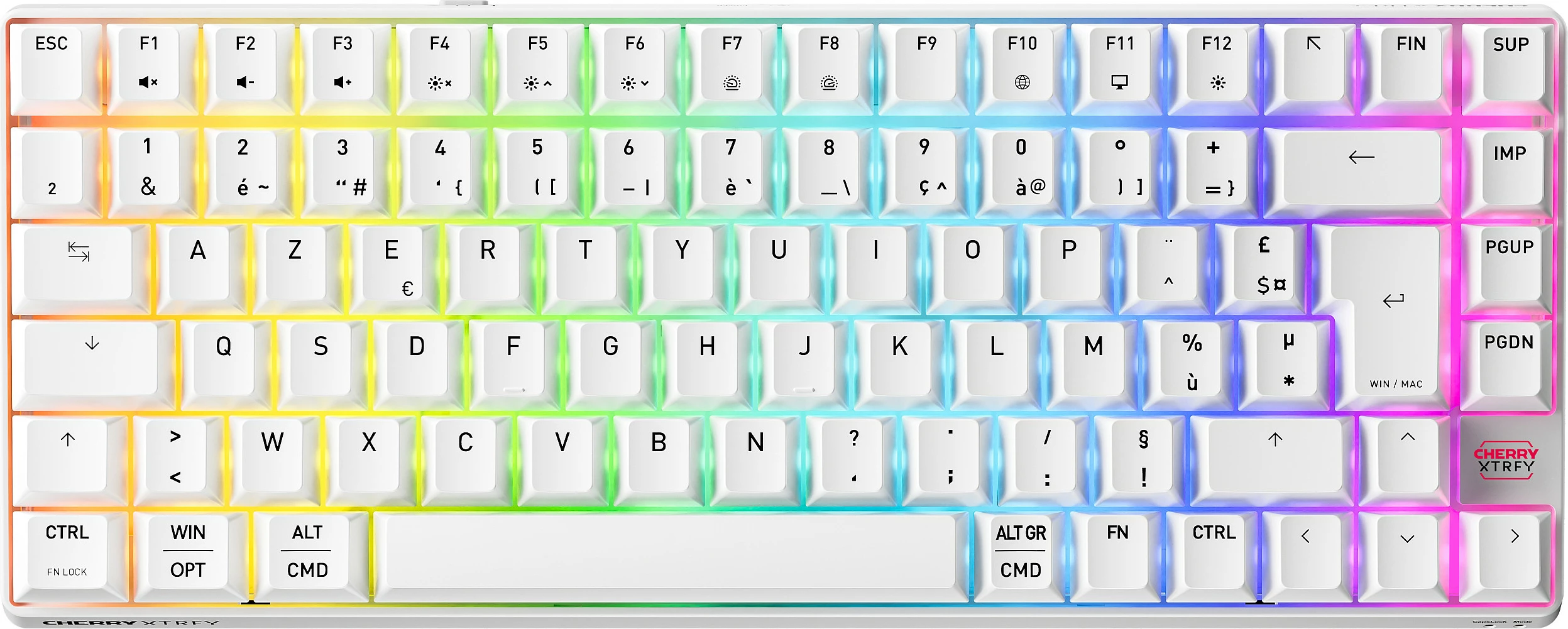 Tastierë Cherry K33 Compact FS Wireless, 75%, RGB, AZERTY FR, USB-C, e bardhë