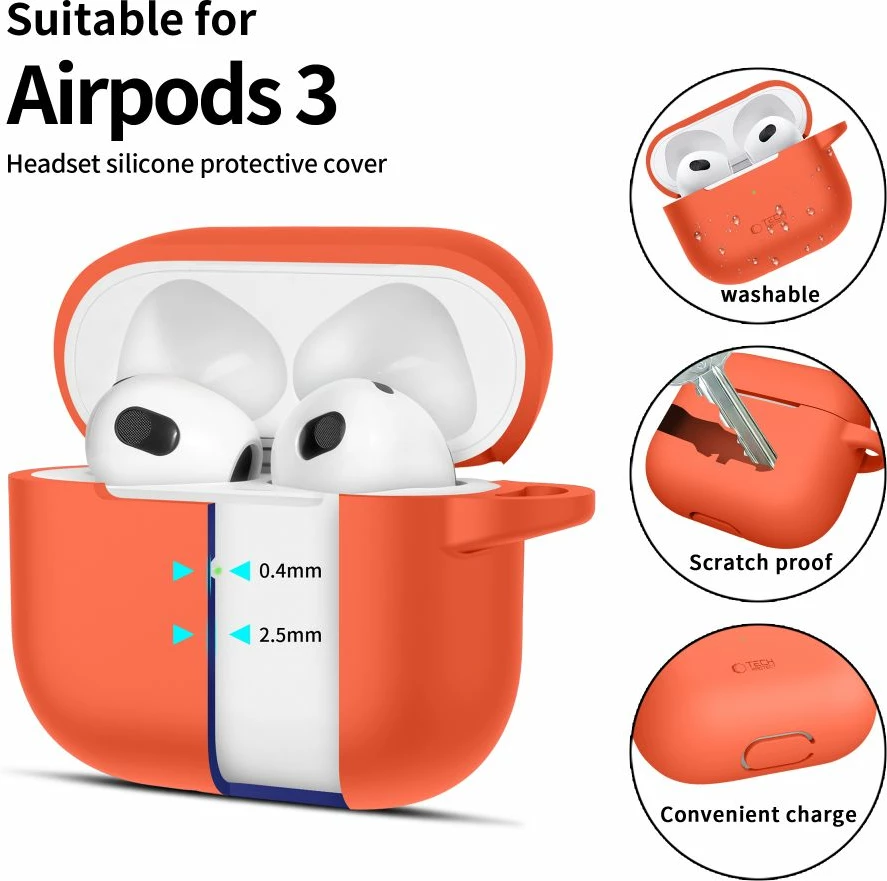 Mbështjellës Tech-Protect për AirPods 3, me karabiner, portokalli