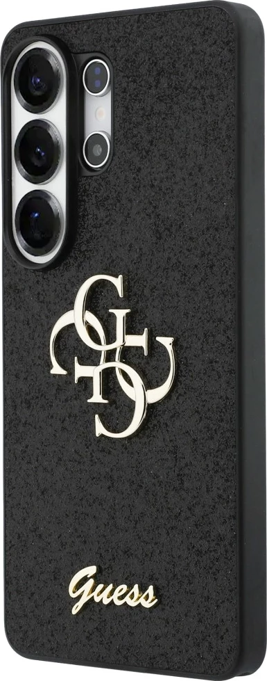 Mbështjellës Guess Fixed Glitter Big 4G për Samsung Galaxy S26 Ultra, hardcase TPU/PC, logo metalike, e zezë, në kuti