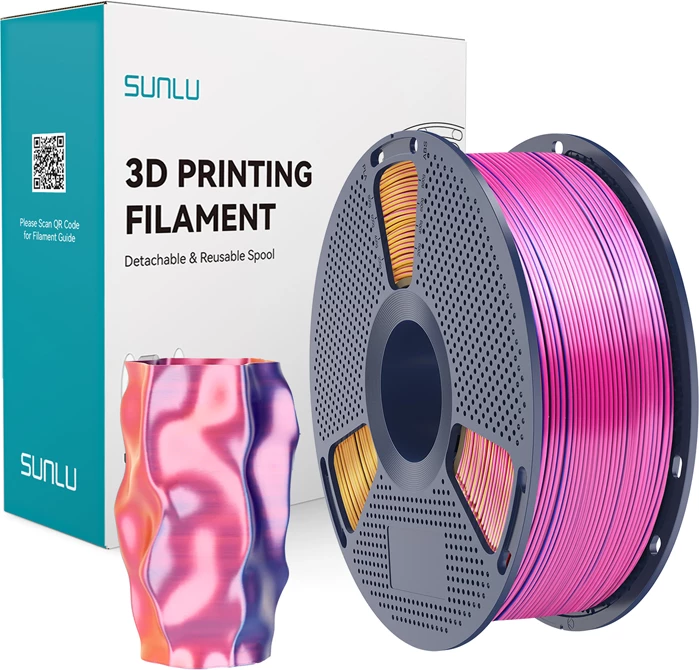 Filament për printer 3D Sunlu PLA+ Silk Tri-Color PLA+ Silk TC R Y Blu, kuqe-verdhë-blu