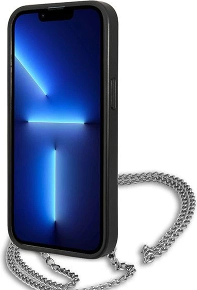 Mbështjellës Karl Lagerfeld KLHCP13SPMK për iPhone 13 mini 5.4\", hardcase, eco lëkurë me teksturë, me zinxhir, i zi