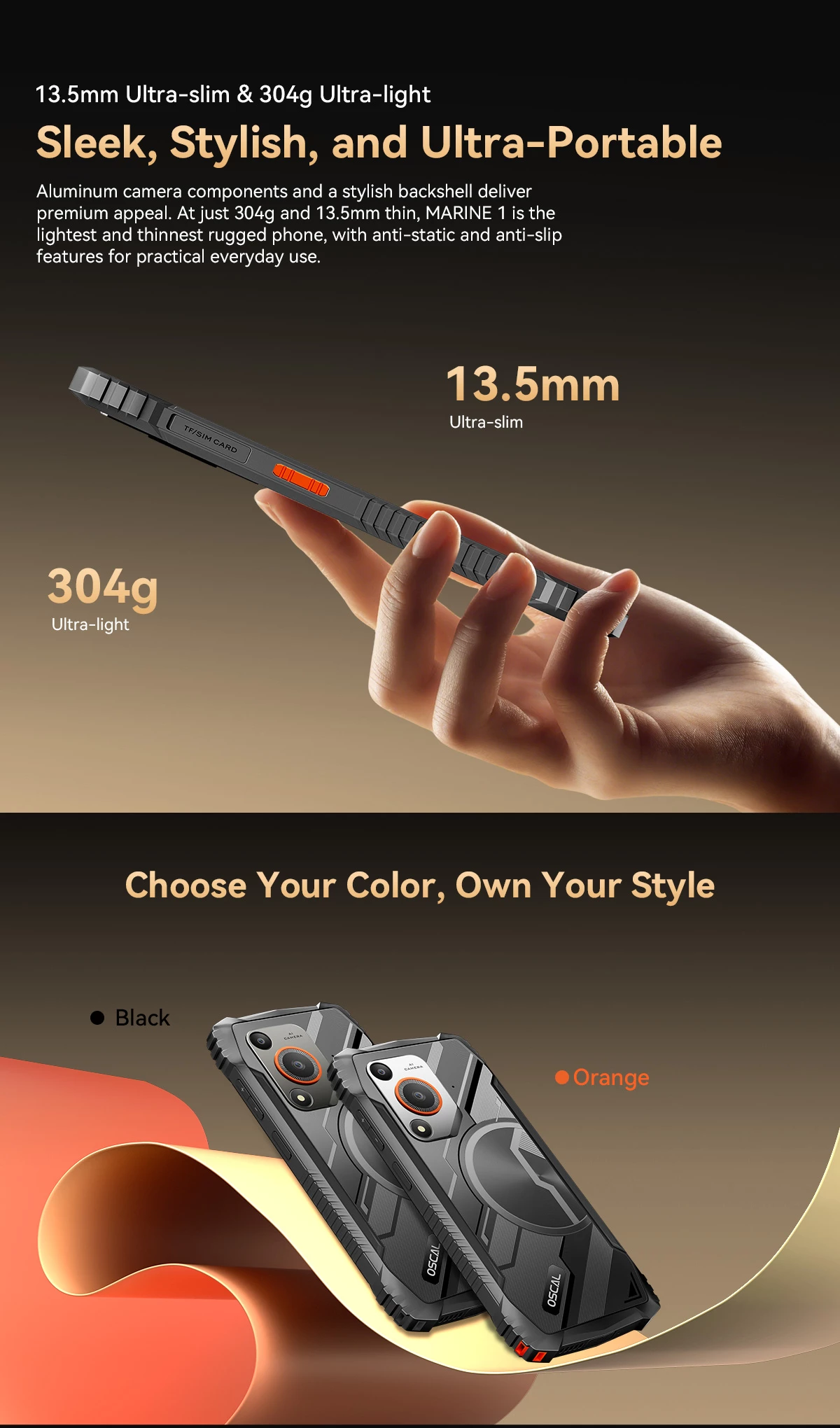 Celular Oscal Marine 1 4GB RAM 128GB 5100mAh IP68/IP69K MIL-STD-810H, portokalli