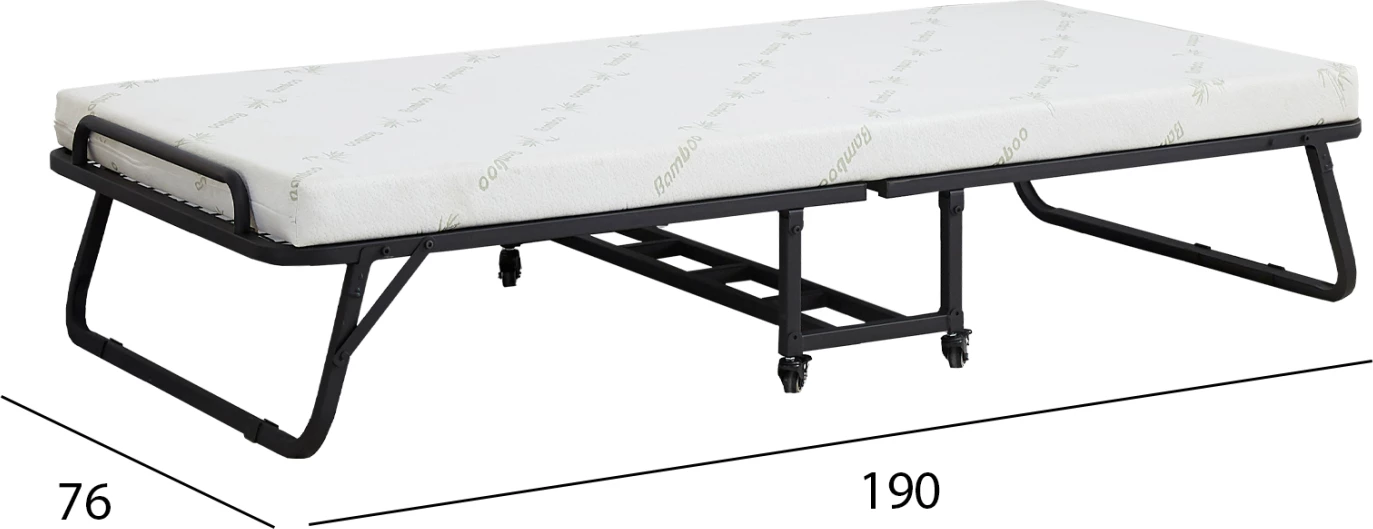 Shtrat portativ i palosshëm me dyshek, NETTI FH691.01, metal, ngjyrë e zezë matte, 190x76x30cm