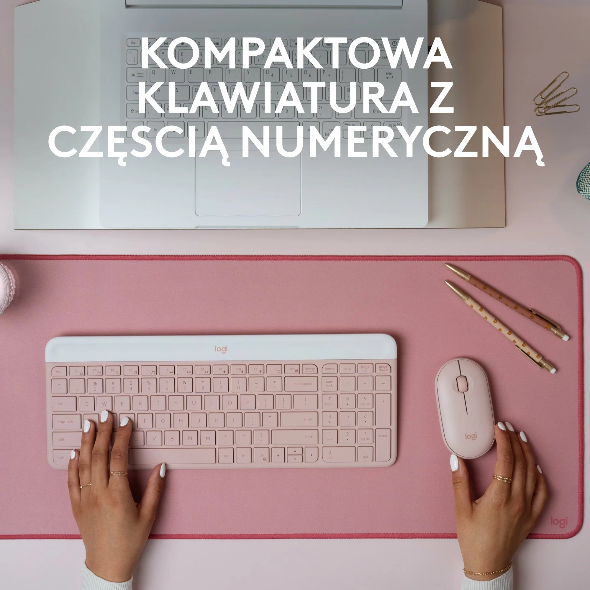 Tastierë + Maus Logitech MK470 Slim Wireless Combo 920-011322, US layout, 2.4GHz me USB receiver, me numpad, roze, set