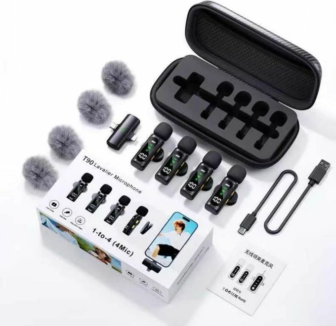 Sistem Mikrofonash Lavalier Wireless T90 1-to-4 (4 Mikrofona)