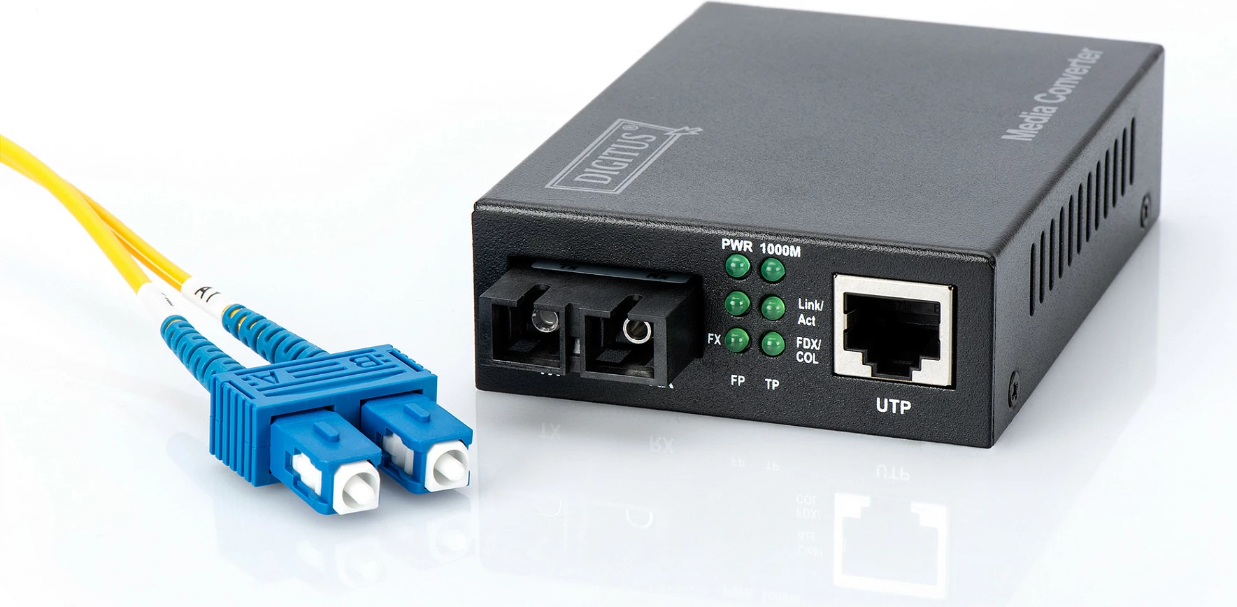 Konvertues media Gigabit Digitus, RJ45/SC, 1000 Mbit/s, Single-Mode, deri 20 km, i zi