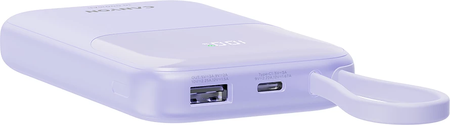 Power bank CANYON OnPower 101 10000 mAh PD 22.5W me kabllo Type-C të integruar, vjollcë