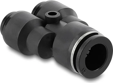 Konektor pneumatik DeLOCK 2x8 mm në 1x12 mm, Y, me vrimë montimi, 10 bar, i zi