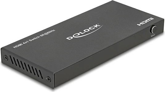 Switch HDMI DeLOCK 4x HDMI In në 1x HDMI Out, 8K 60Hz, 48 Gbit/s, metal, i zi
