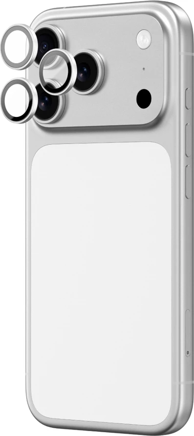 Mbrojtës xhami për kamera AmazingThing për iPhone 17 Pro / Pro Max, kornizë alumini argjendi