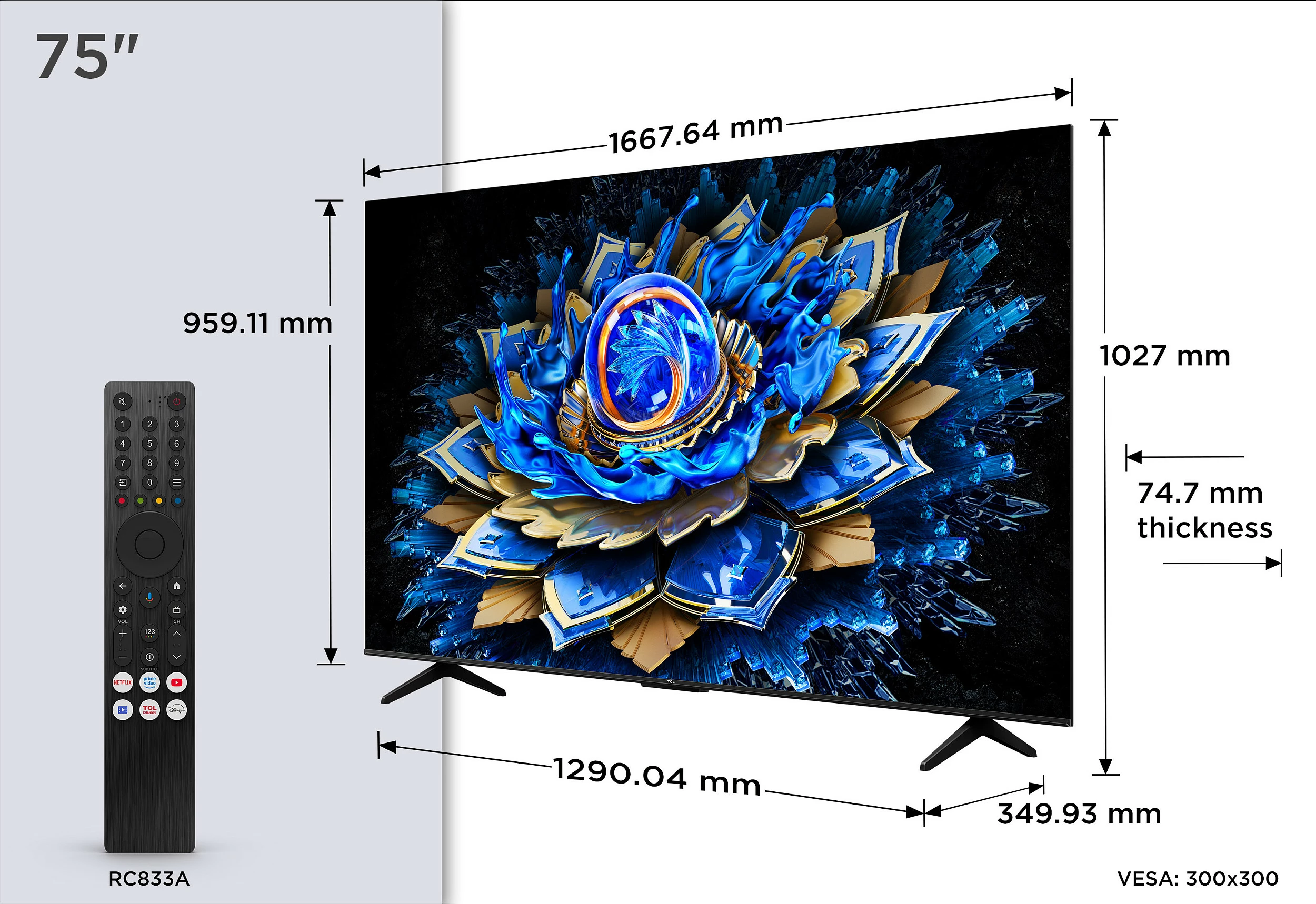 Televizor TCL 75T6C, 75", QLED 4K UHD, Google TV, HDMI 2.1, e zezë
