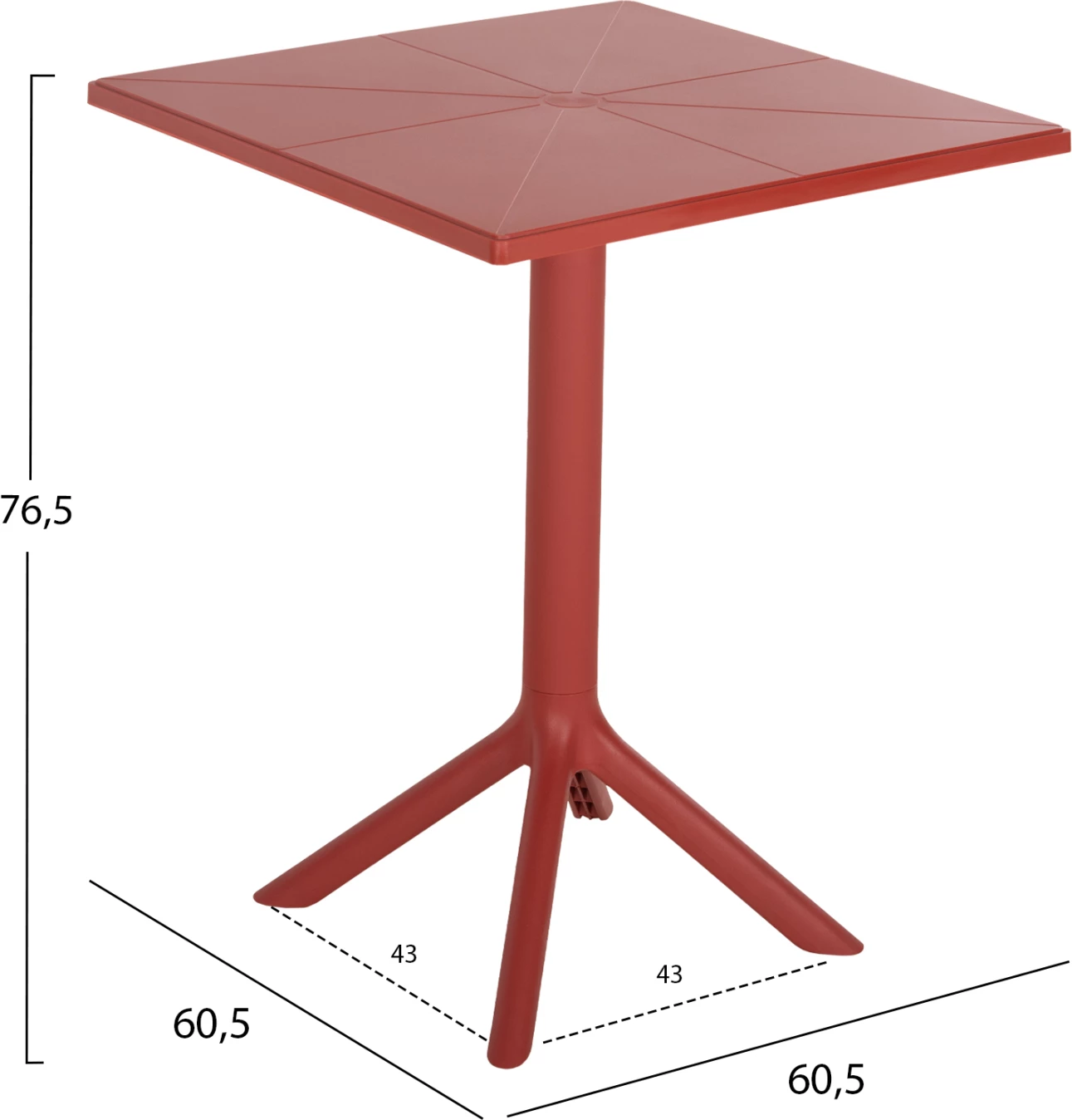 Tavolinë katrore polipropileni TERRIN FH6125.16 e kuqe 60,5x60,5x76,5Hcm