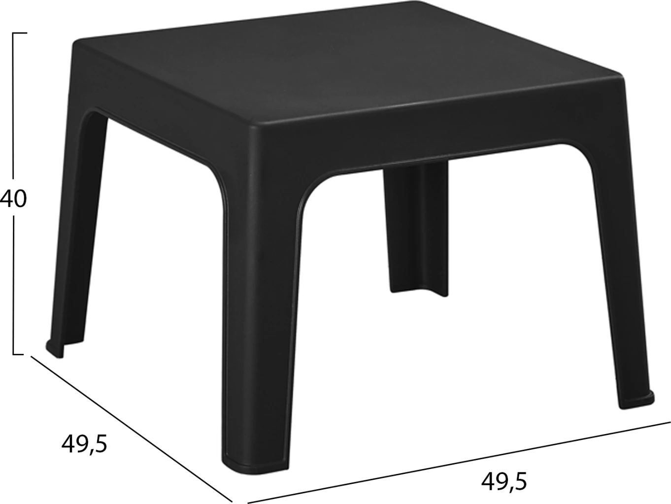 Tavolinë e ulët katrore, polipropilen, ngjyrë e zezë, SLEEK FH6371.02, 49.5x49.5x40cm 6