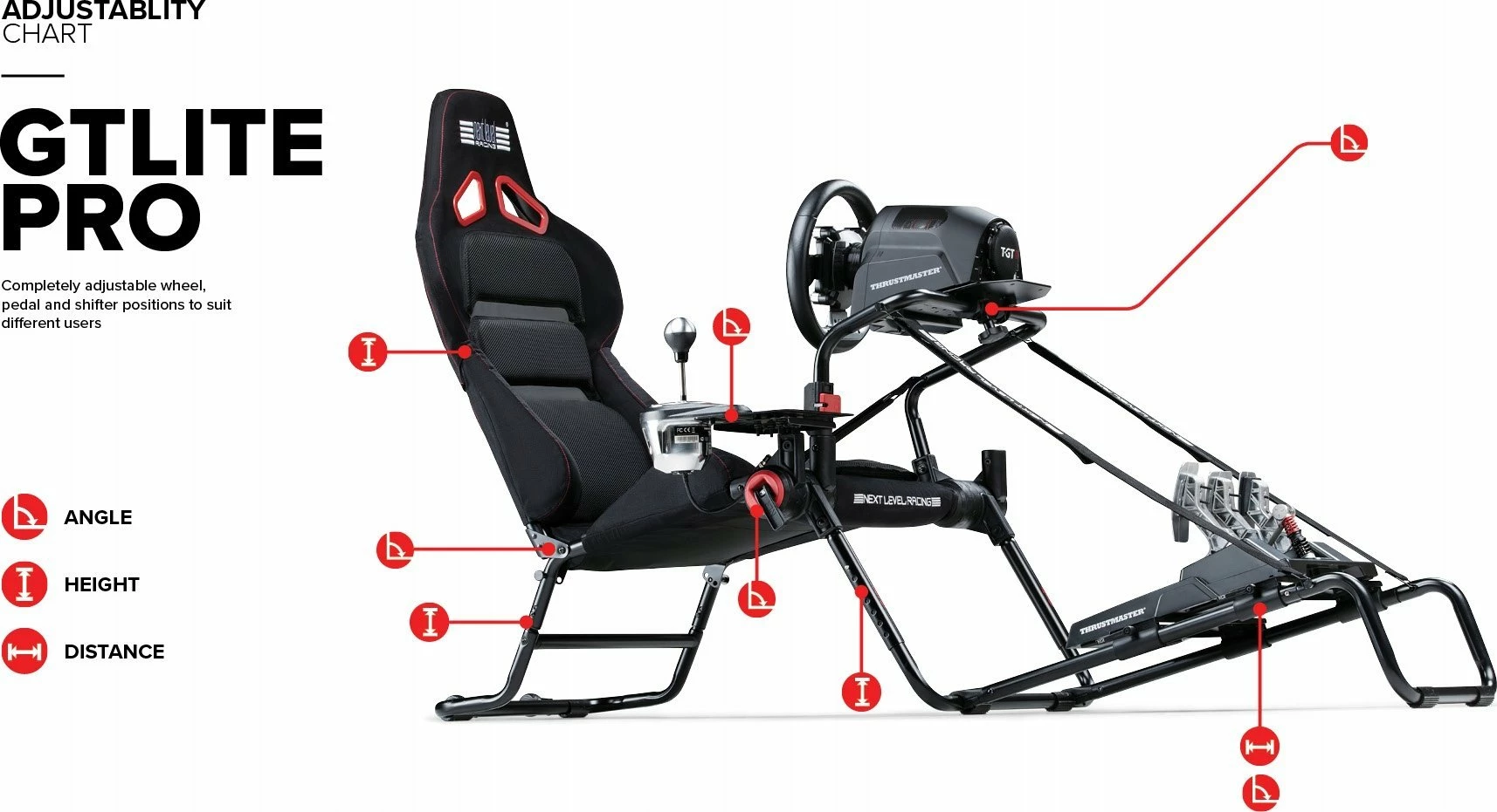 Kokpit simulimi garash Next Level Racing GTLite Pro NLR-S031, palosës, për Direct Drive deri 13 Nm, i zi