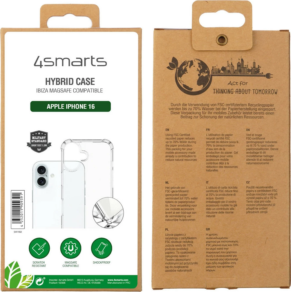 Mbështjellës 4smarts 541182, Apple, iPhone 16, 15.5 cm (6.1"), Transparent