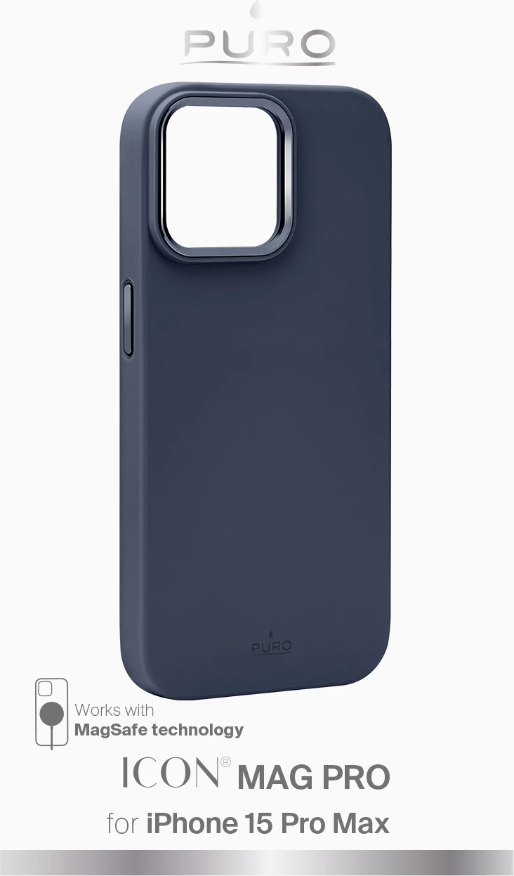 Mbështjellës Puro Icon Mag Pro MagSafe për iPhone 15 Pro Max, silikon, Kaltër e errët