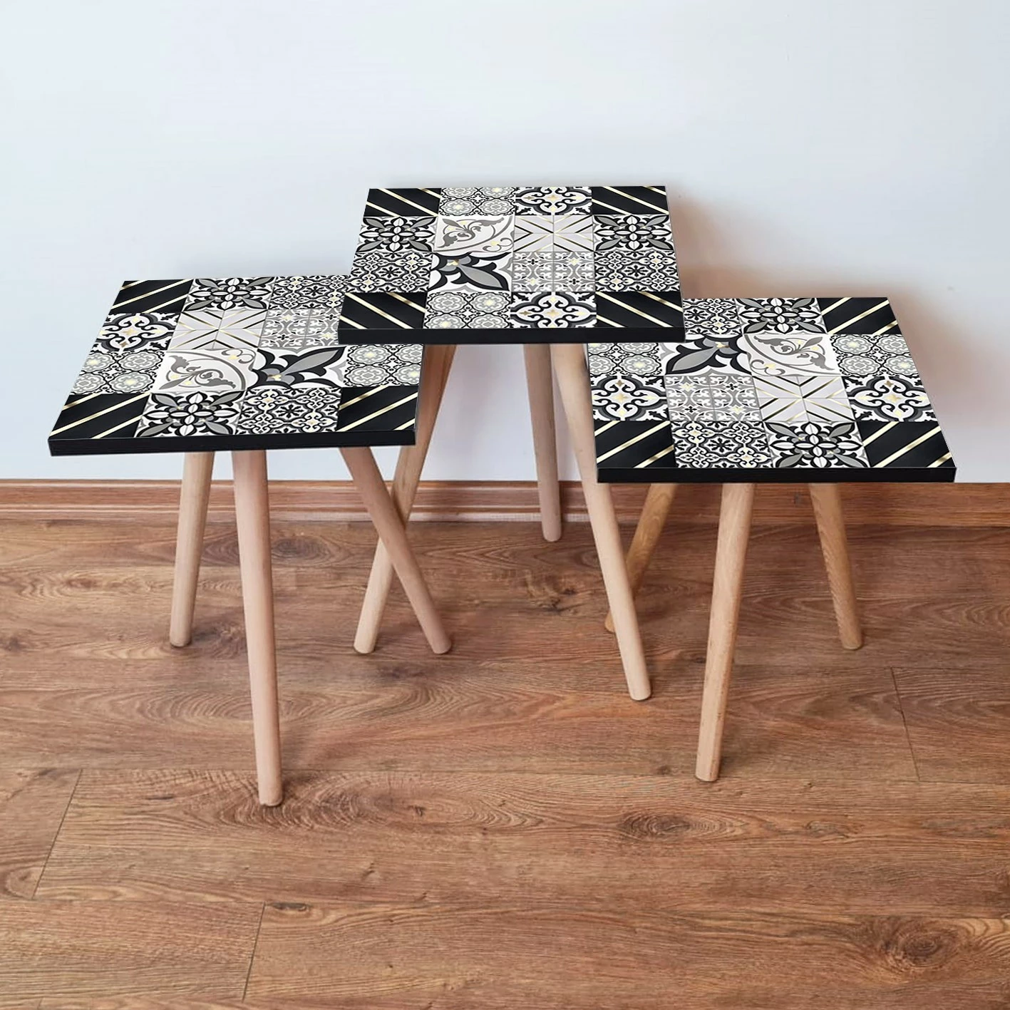 Set tavolinash të vendosshme (3 copë), Skye Decor, 3Shp384, ngjyrë e zezë