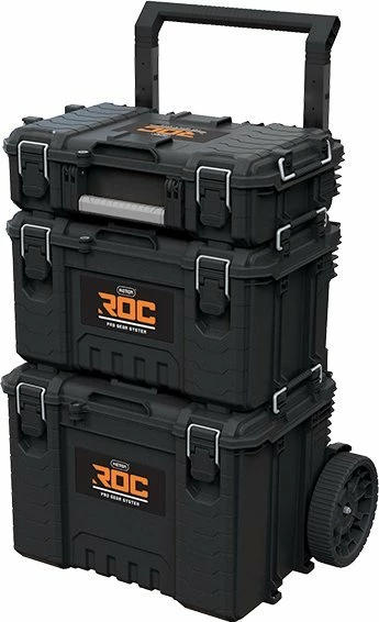 Set kuti veglash me rrota Keter ROC Pro Gear 2.0 111L, 64.8x47.8x87.2cm, waterproof, modular, e zezë, set 3 copë