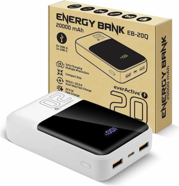 Powerbank everActive EB-20Q, e bardhë 20000mAh