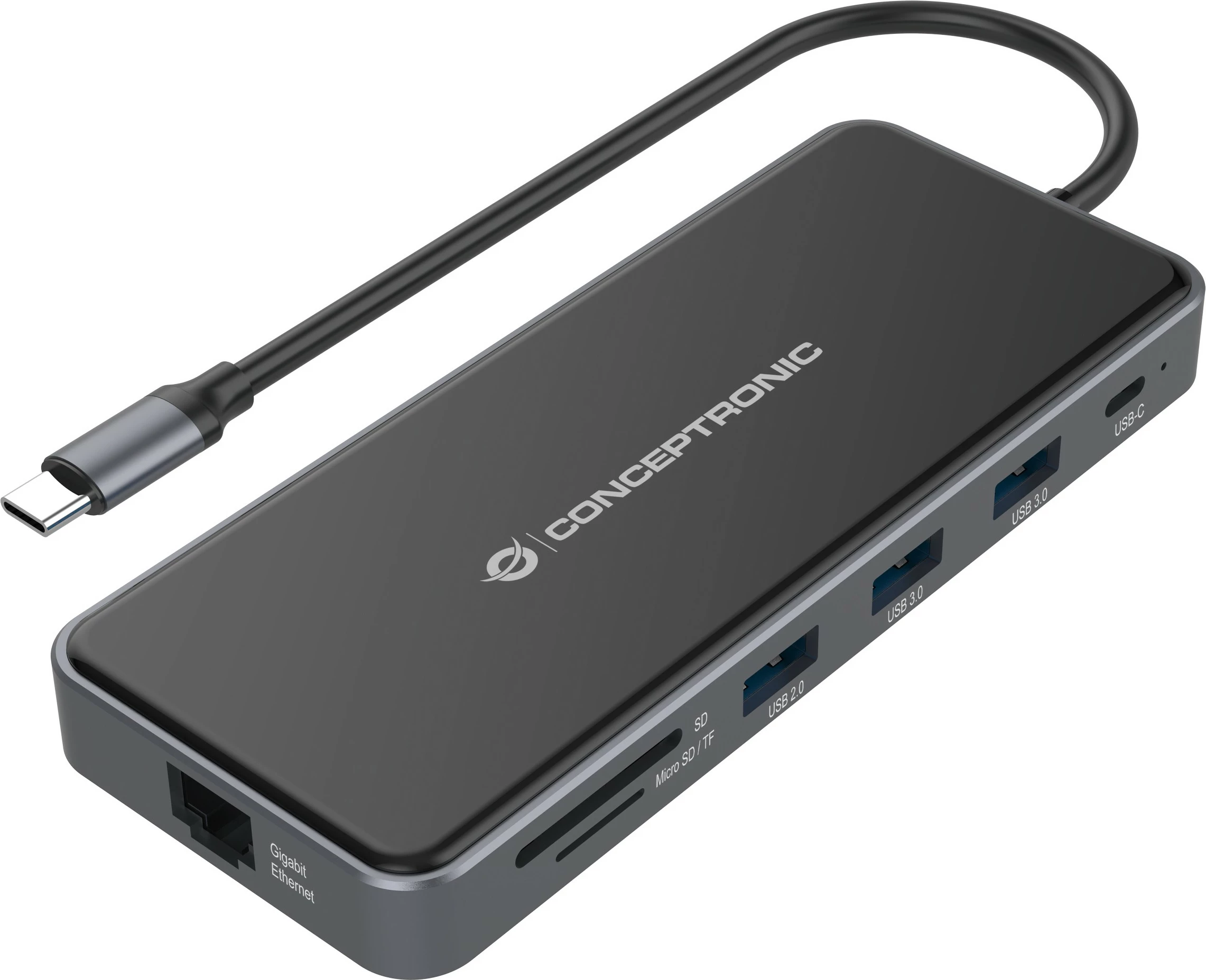 Docking station Conceptronic 12-1 USB-C, 2x HDMI, 3x USB-A, AUX, 25cm, gri