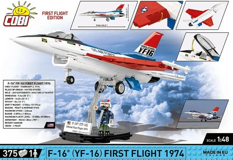 Set blloqe ndërtimi, Cobi, F-16 (YF-16) First Flight 1974 COBI-5892, 375 pjesë, shkallë 1:48, seri Armed Forces