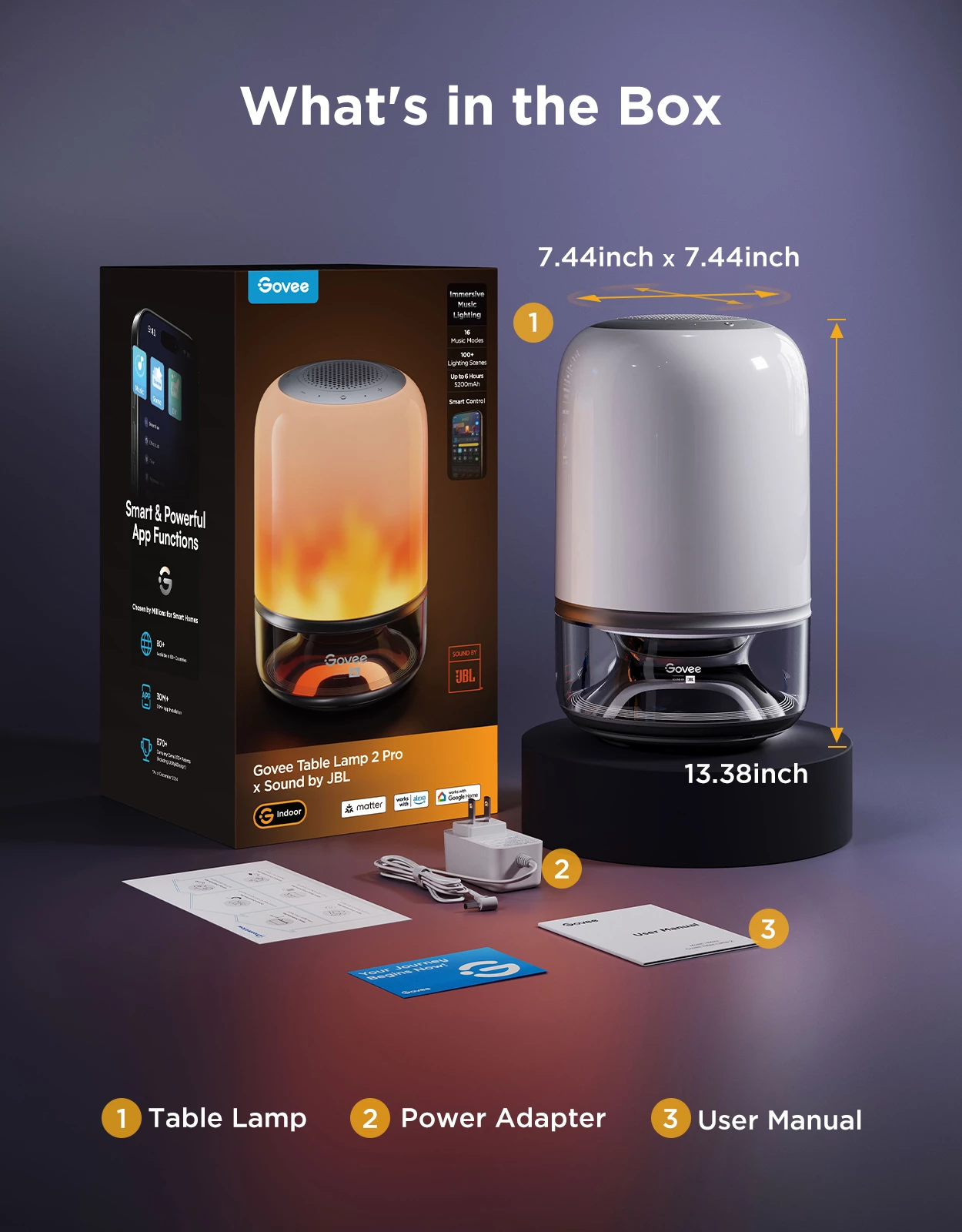 Lampë tavoline Govee Table Lamp 2 Pro x Sound by JBL, RGB, me bateri 5200 mAh