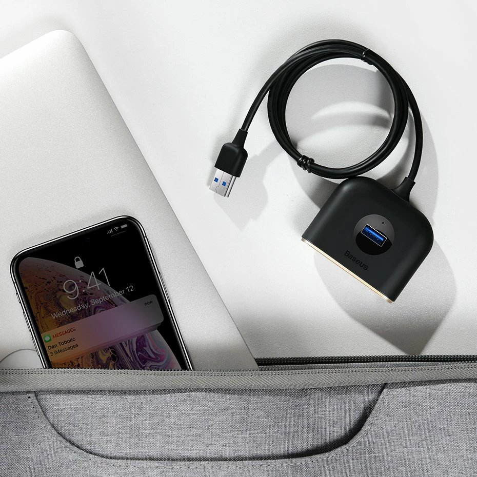 HUB Baseus Square CAHUB-AY01, 4 porte USB-A, 1m, e zezë