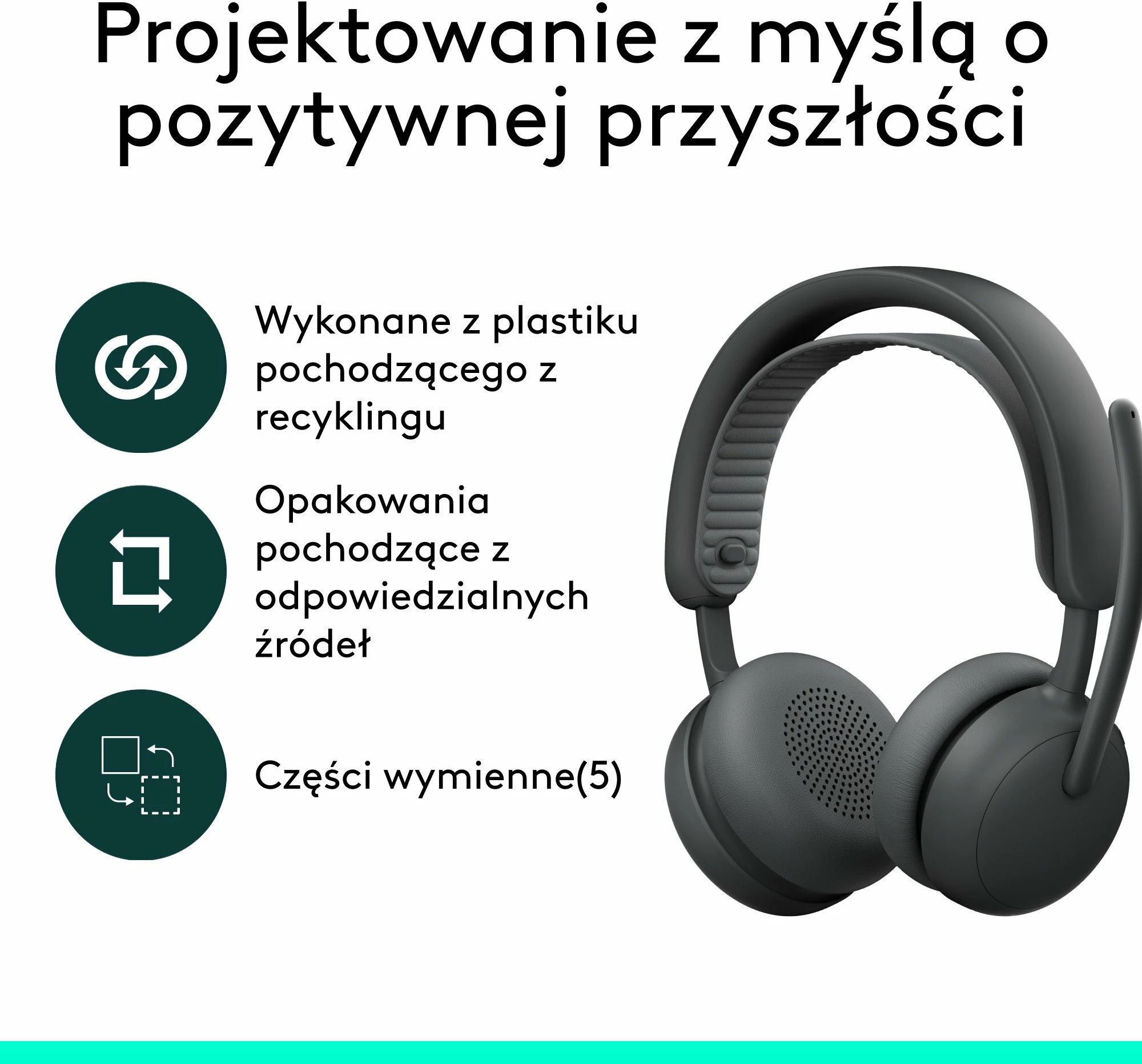 Kufje Logitech Zone Wireless 2 ES (981-001503), wireless Bluetooth 5.3, ANC, USB-C, të zeza, me çantë