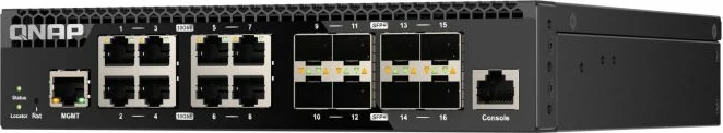 Switch QNAP QSW-M3216R-8S8T, 16-port 10GbE (8x SFP+ + 8x RJ45), web-managed, rackmount half-width, i zi